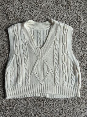 SHEIN Cream Cable Knit V-Neck Sweater Vest